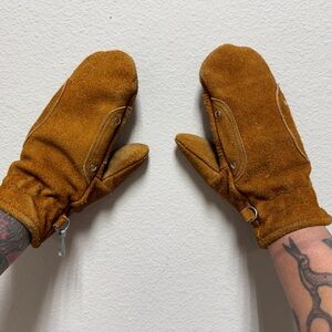 Kombi Honey Brown Suede Mittens – Vintage Fleece Lined – Kids XL Fits Women’s XS
